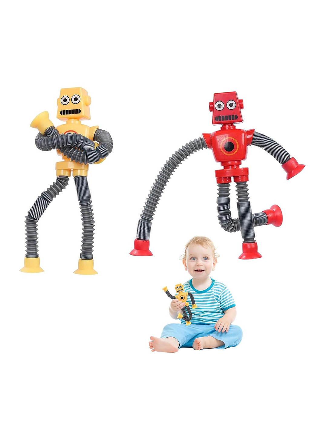 Kidology Set of 2 Unisex Kids LED Telescopic Suction Cup Robotics Toy