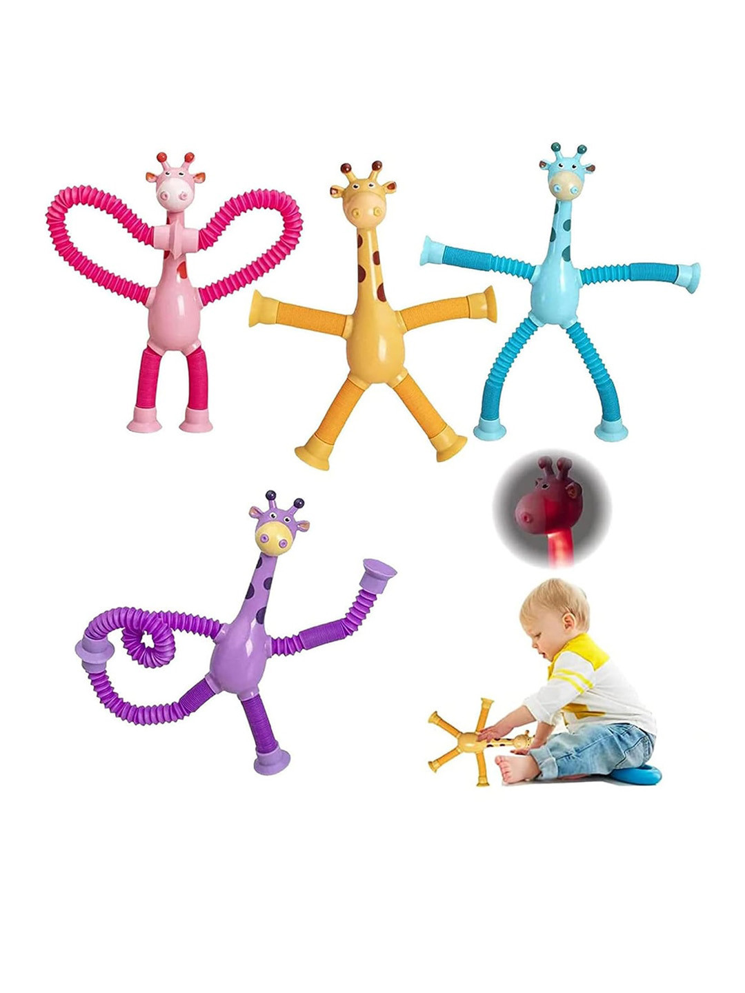 Kidology Set of 4 Infants LED Telescopic Suction Cup Giraffe Toys