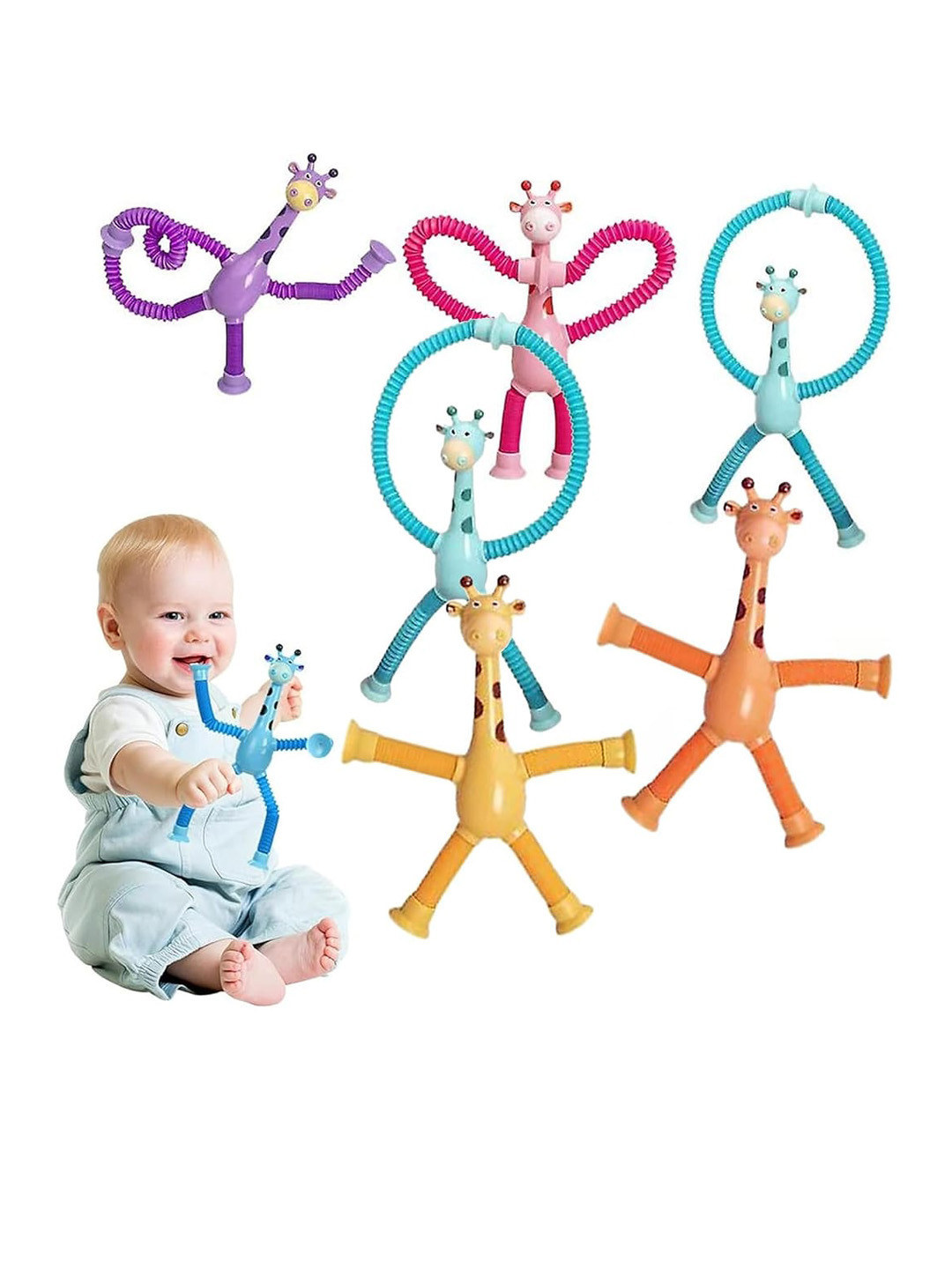 Kidology Set of 6 Unisex Kids LED Telescopic Suction Cup Giraffe Toy