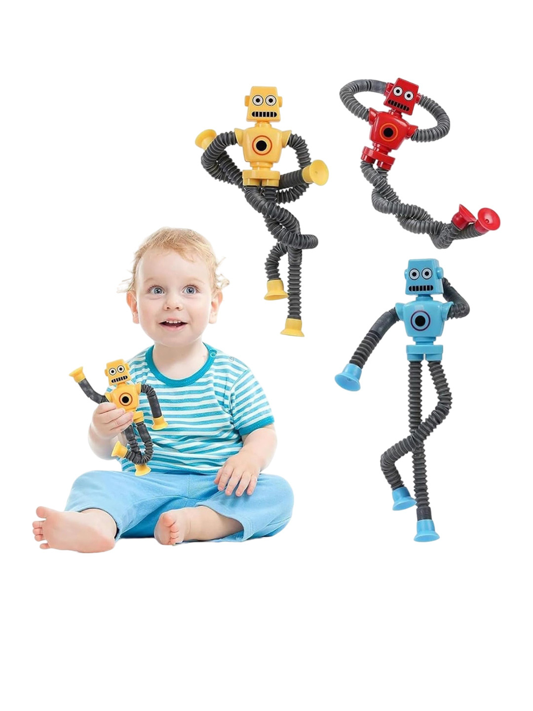 Kidology Unisex Kids Set of 3 LED Telescopic Suction Cup Robotics Toy