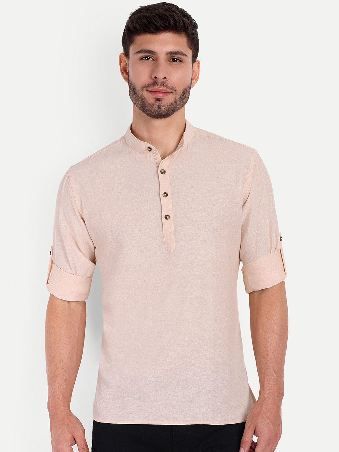 Springberry Mandarin Collar Roll-up Sleeves Pathani Kurta