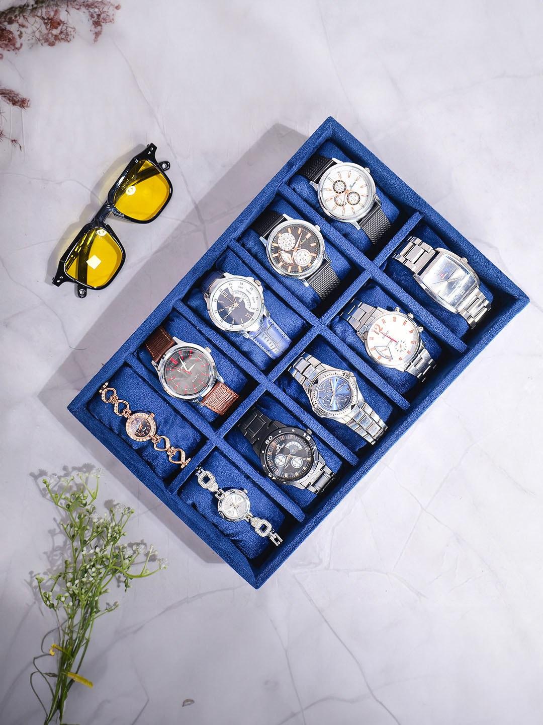 La Trove Unisex Blue 10 Slot Watch Organiser