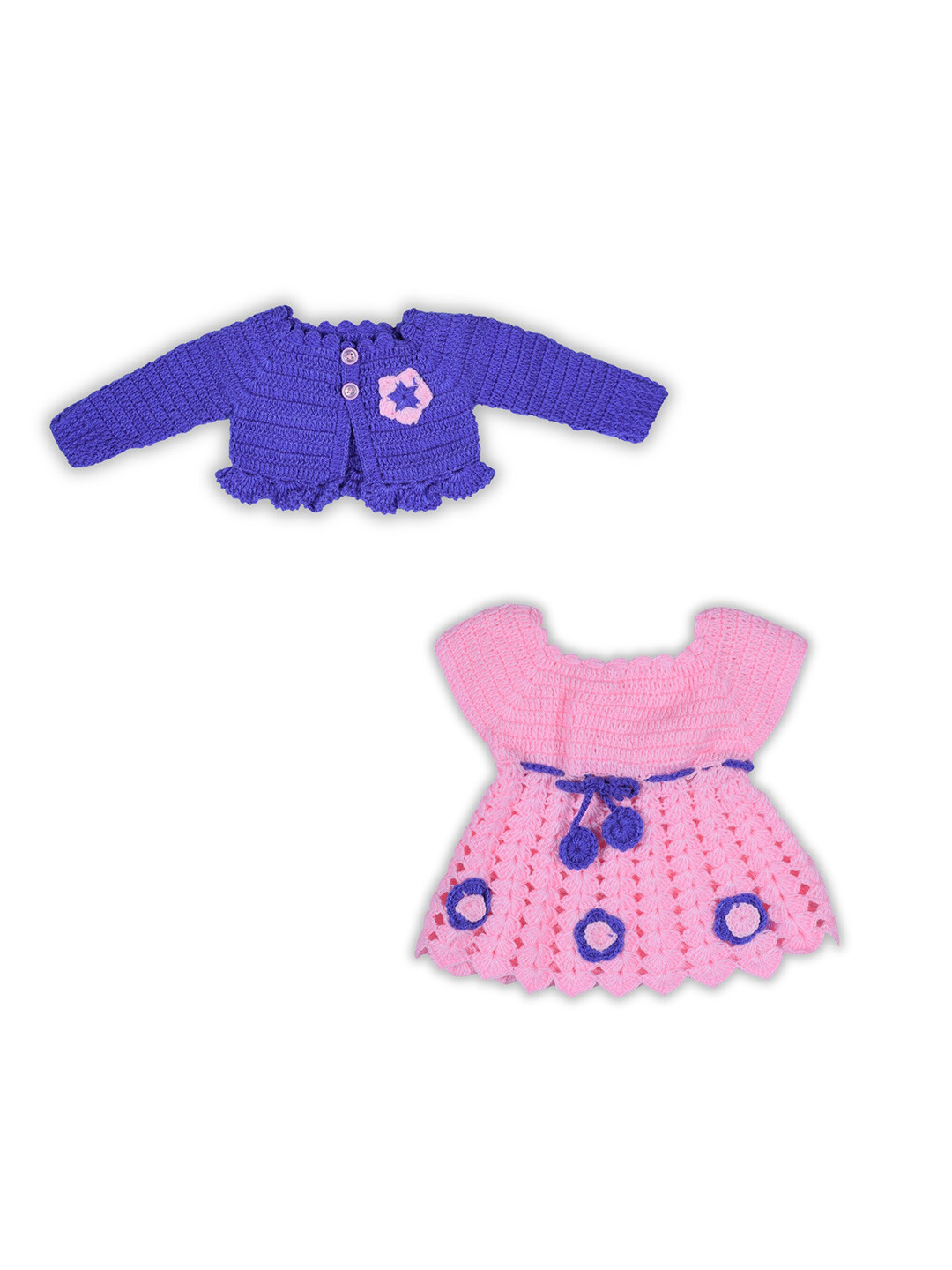 WINDROP SOLUTIONS Girls Self Design Woollen Fit & Flare Dress With Jacket