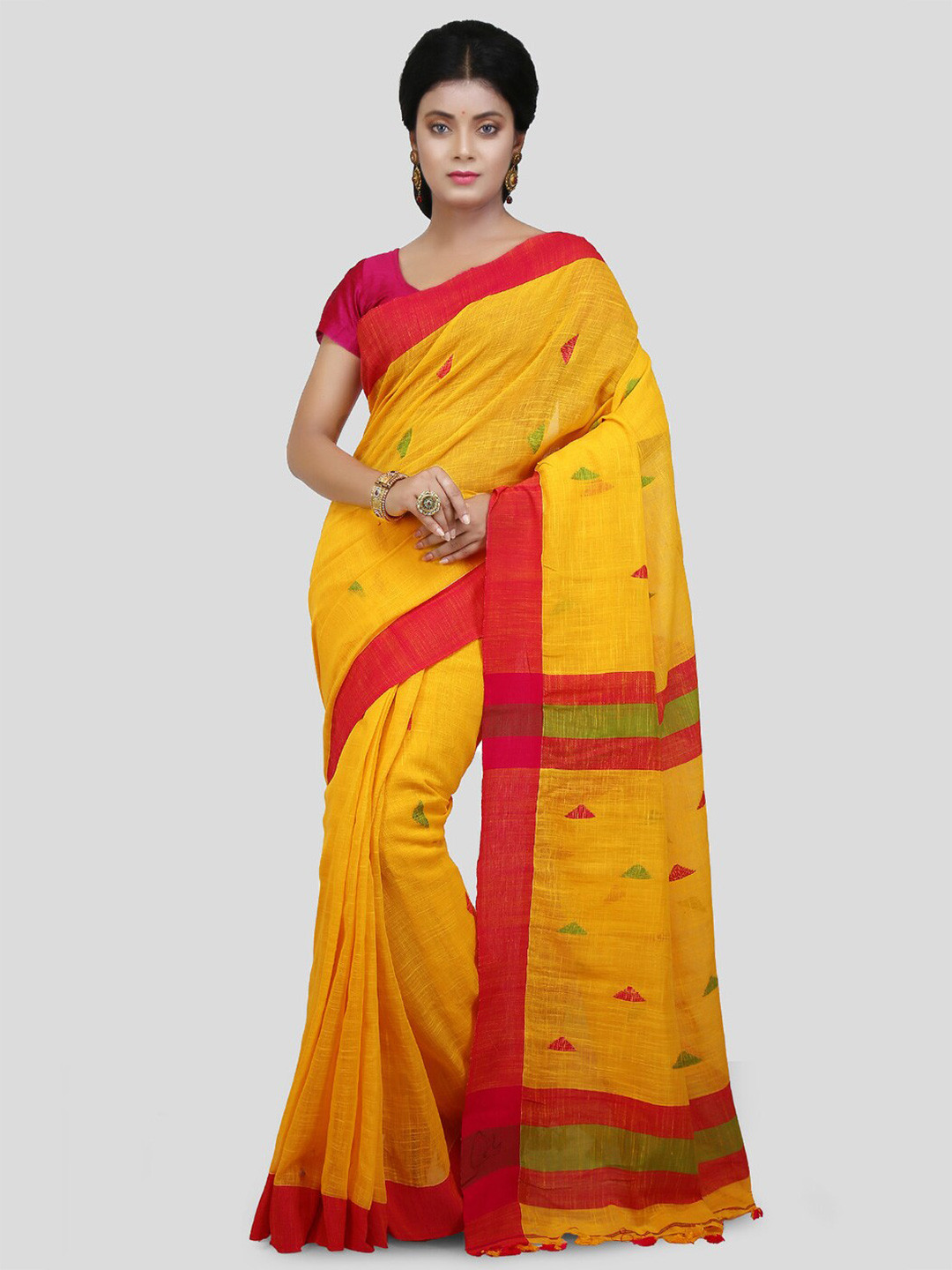 Crochetin Woven Design Cotton Blend Saree With Blouse Piece