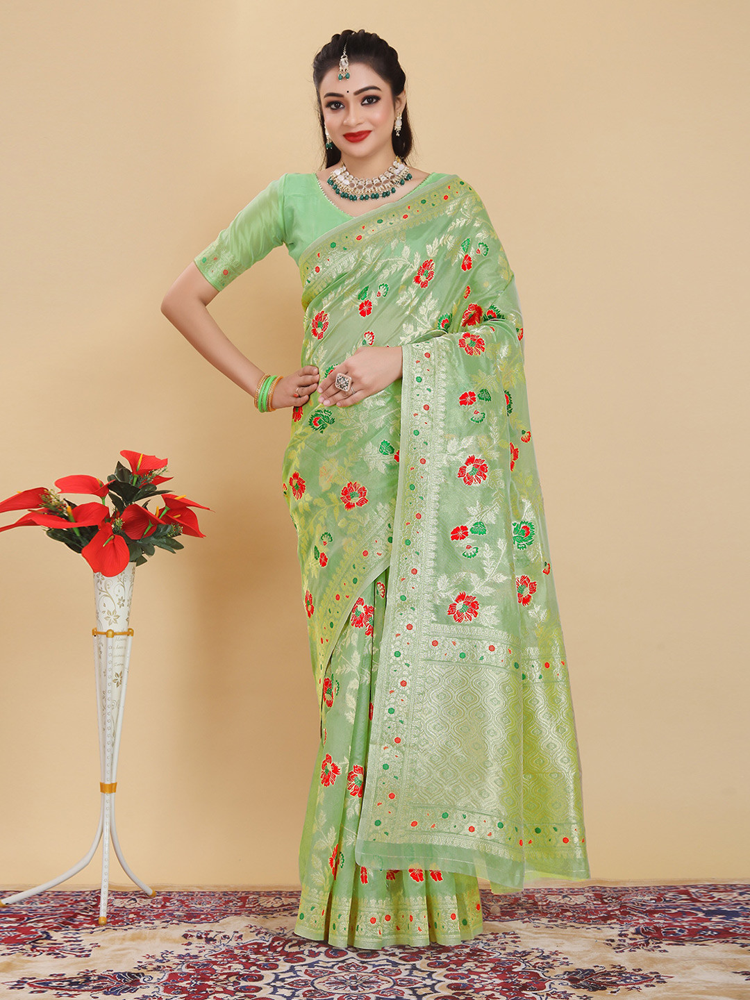 RUDIT CREATION Woven Design Zari Organza Saree
