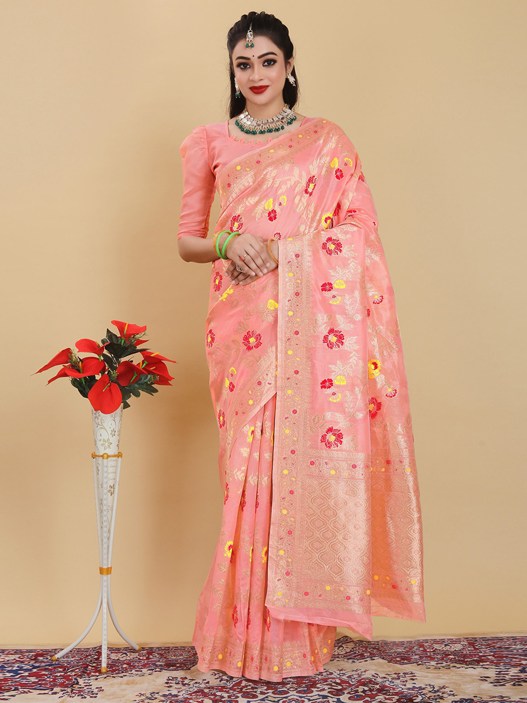 RUDIT CREATION Woven Design Zari Organza Saree With Blouse Piece