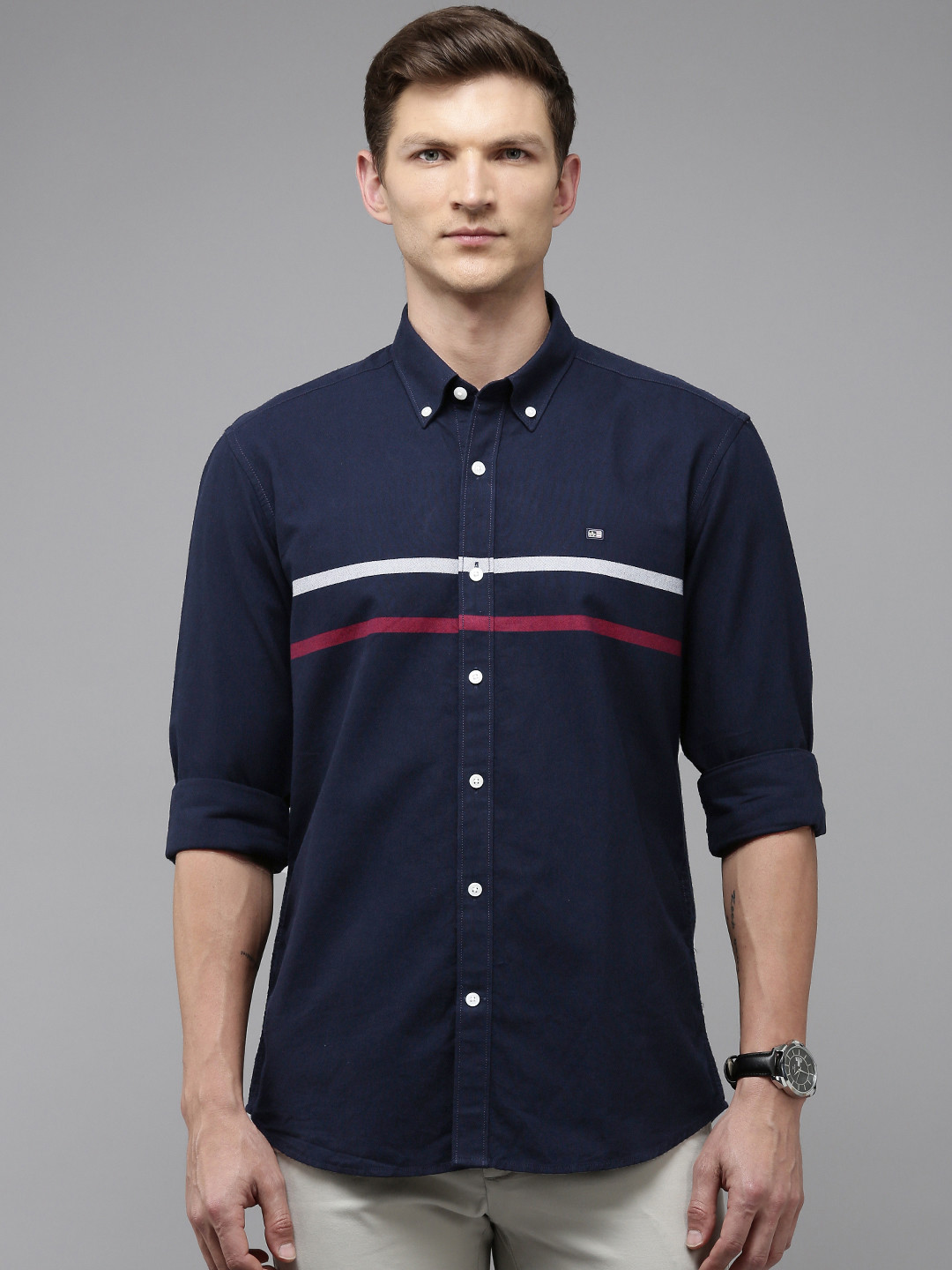 Arrow Manhattan Slim Fit Striped Pure Cotton Casual Shirt