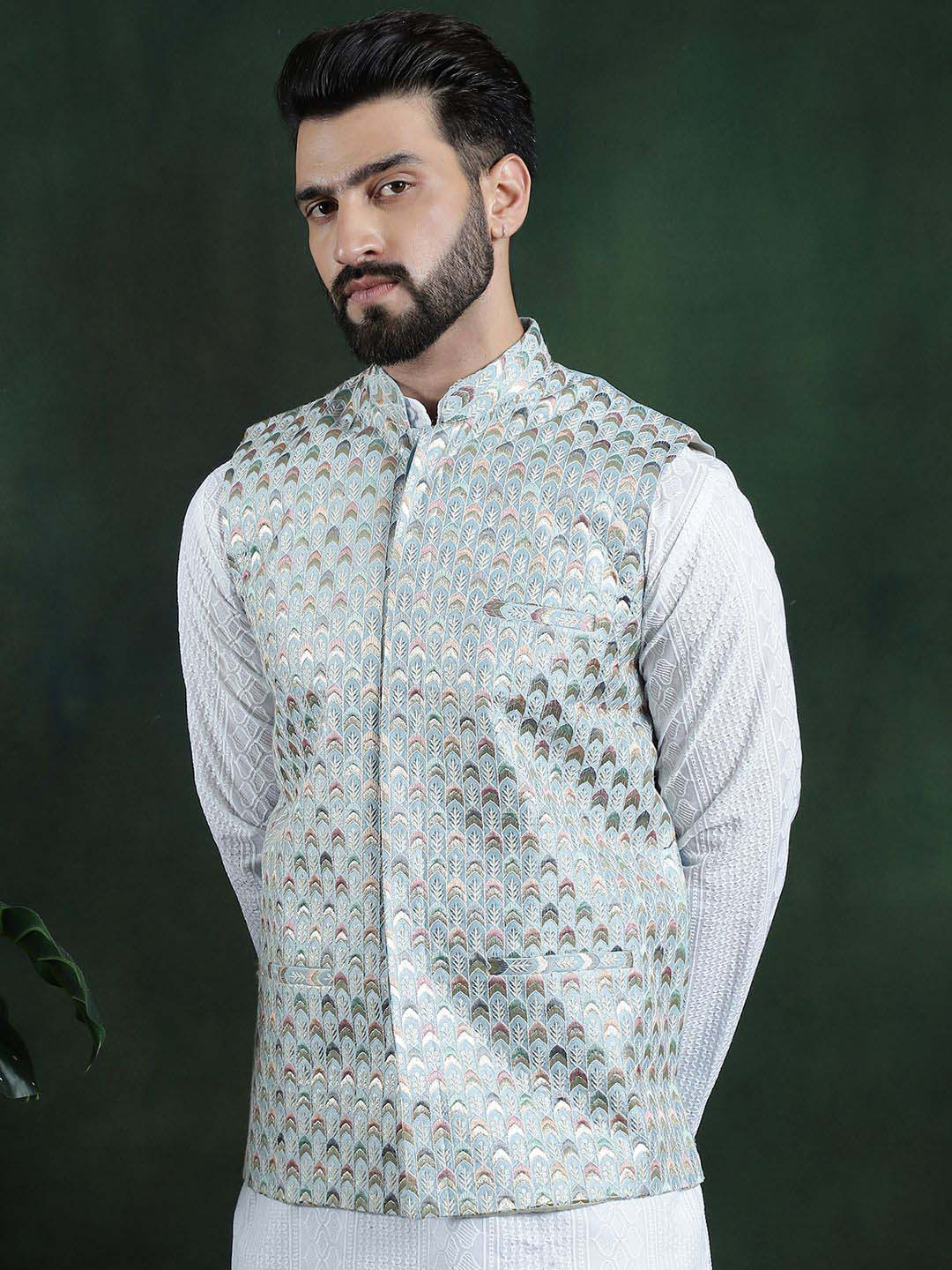 SOJANYA Men's Printed Woven Nehru Jacket