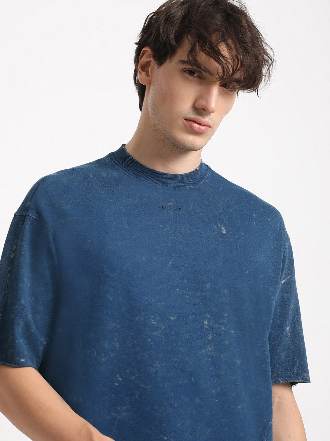 THE BEAR HOUSE Self Design Drop-Shoulder Sleeves Pure Cotton Oversized T-shirt