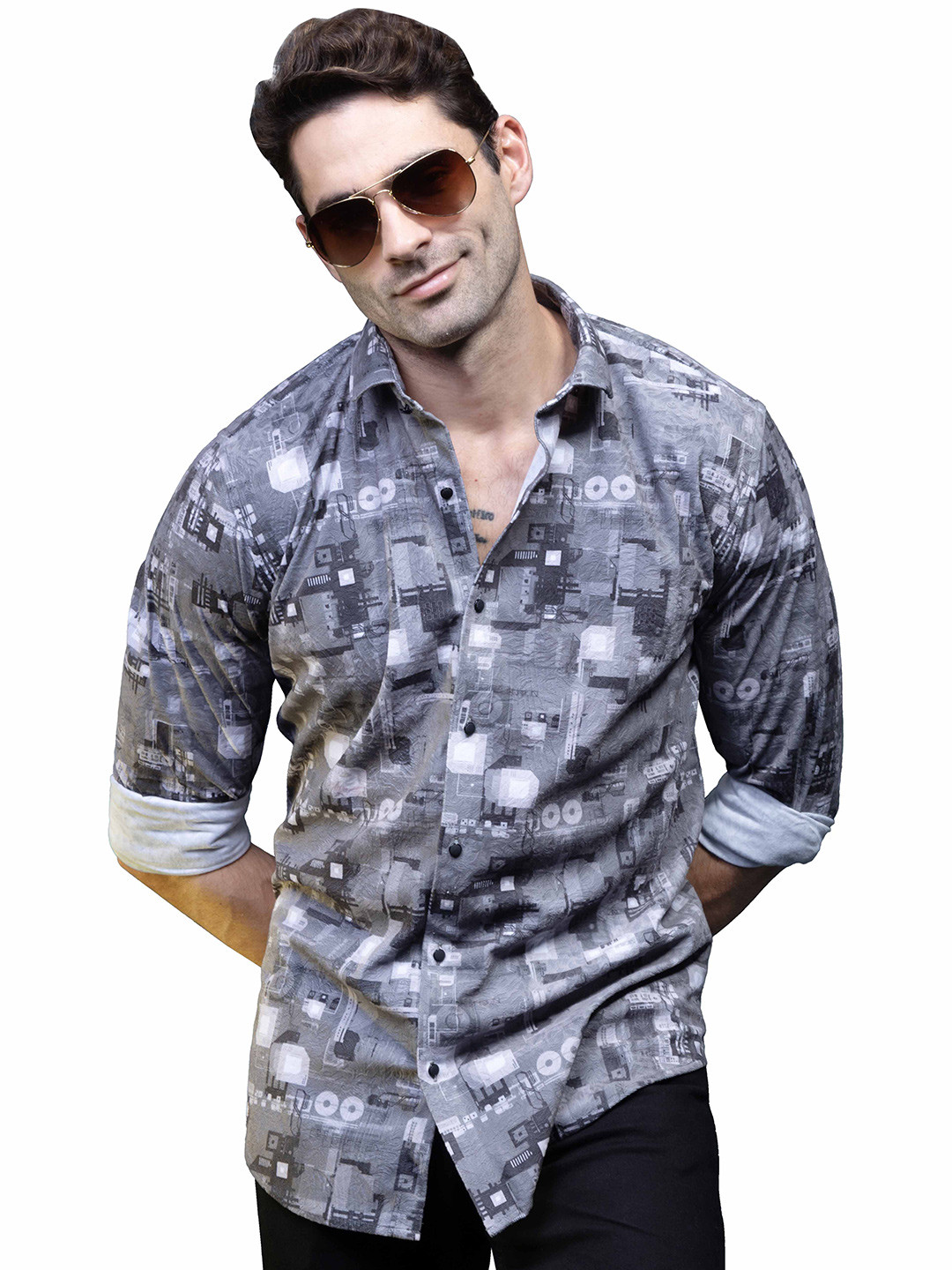 ALMATY Comfort Slim Fit Abstract Printed Casual Shirt