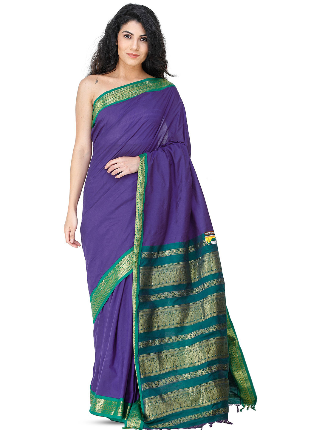 Exotic India Pansy Kanji Cotton Saree with Zari-Woven Peacocks on Pallu