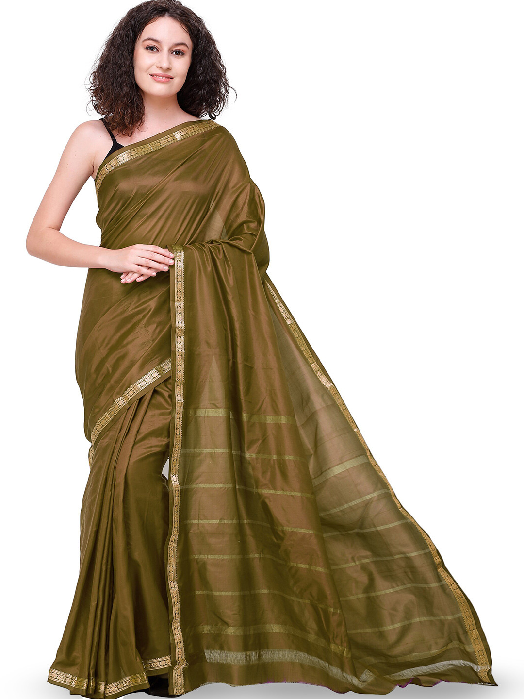 Exotic India Ermine Plain Uppada Saree with Zari-Woven Border