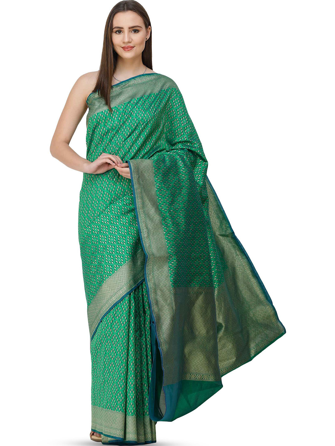 Exotic India Green Briar Art Silk Banarasi Saree with Zari Woven Pallu and Border