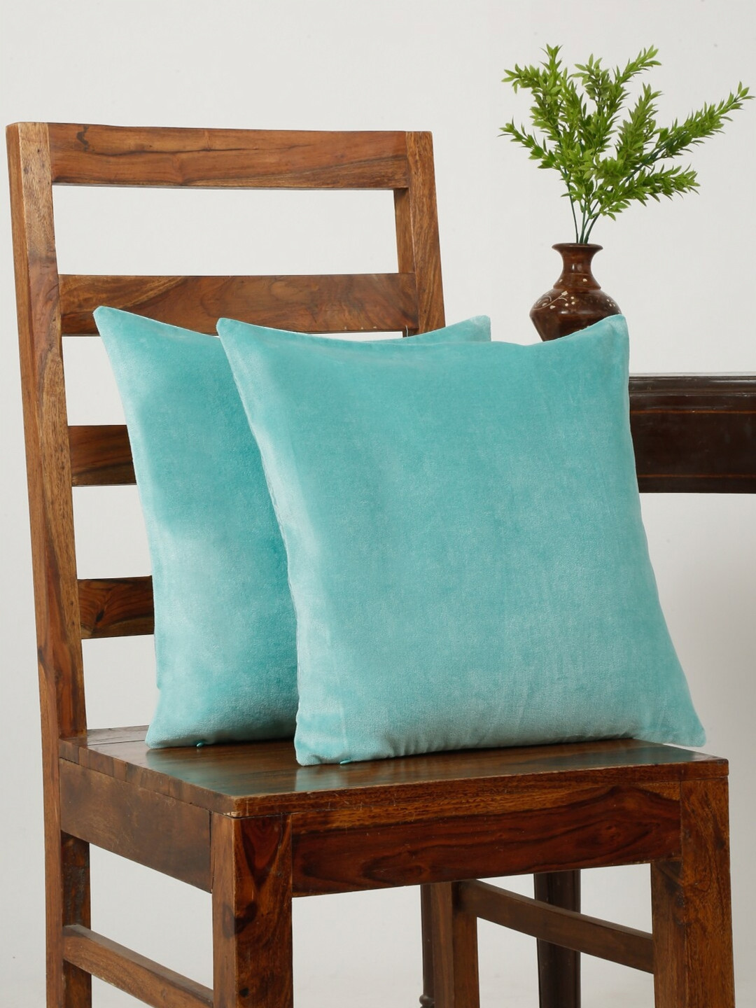 House of Pataudi Teal Blue 2 Pcs Printed Velvet Cushion Covers