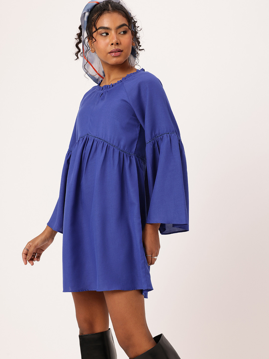 DressBerry Blue Flared Long Sleeves Dress