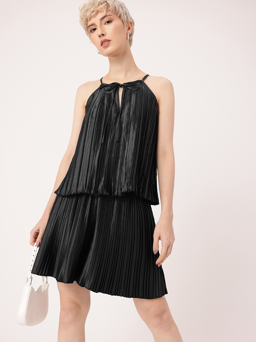 DressBerry  Pleated Tie-Up Neck Top With Flared Shorts Co-Ords