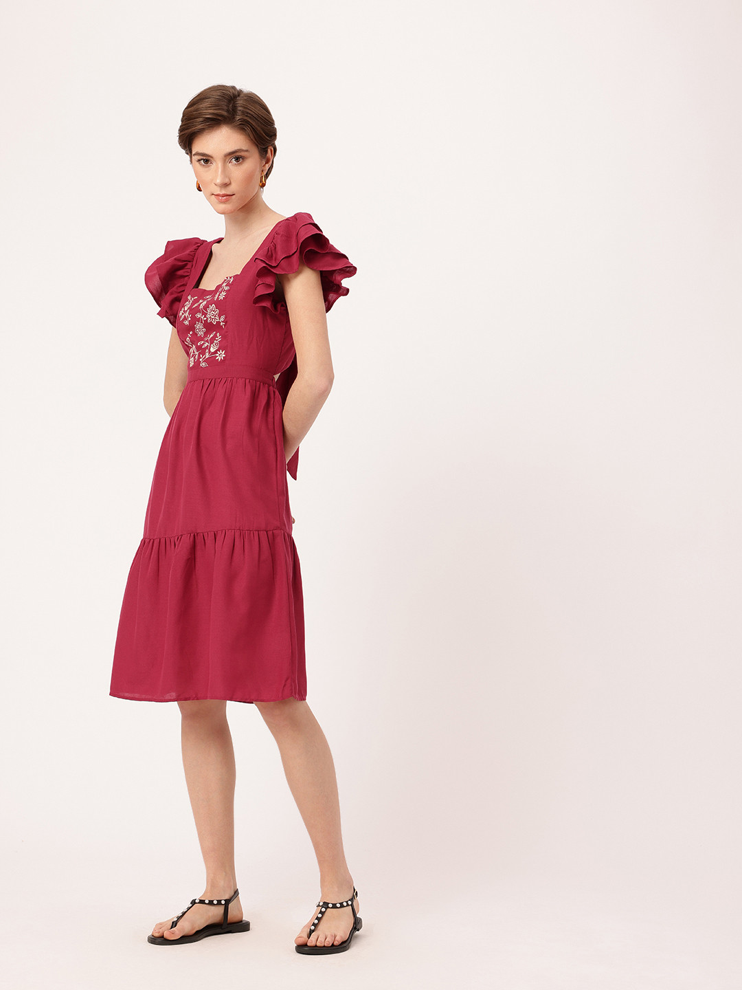 DressBerry Floral Embroidered Blow Detailed A-Line Dress