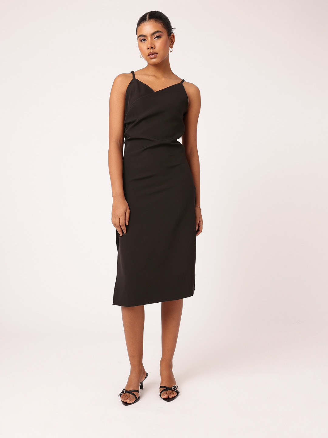 DressBerry Grunge Ruched Side High Slit Sheath Midi Dress