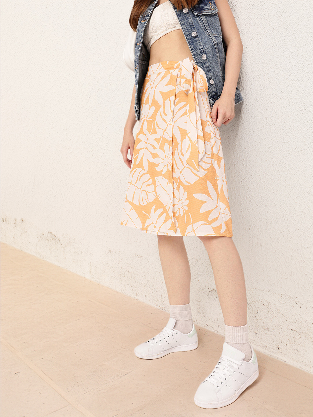 DressBerry Women Tropical Printed Seersucker Wrap Skirt
