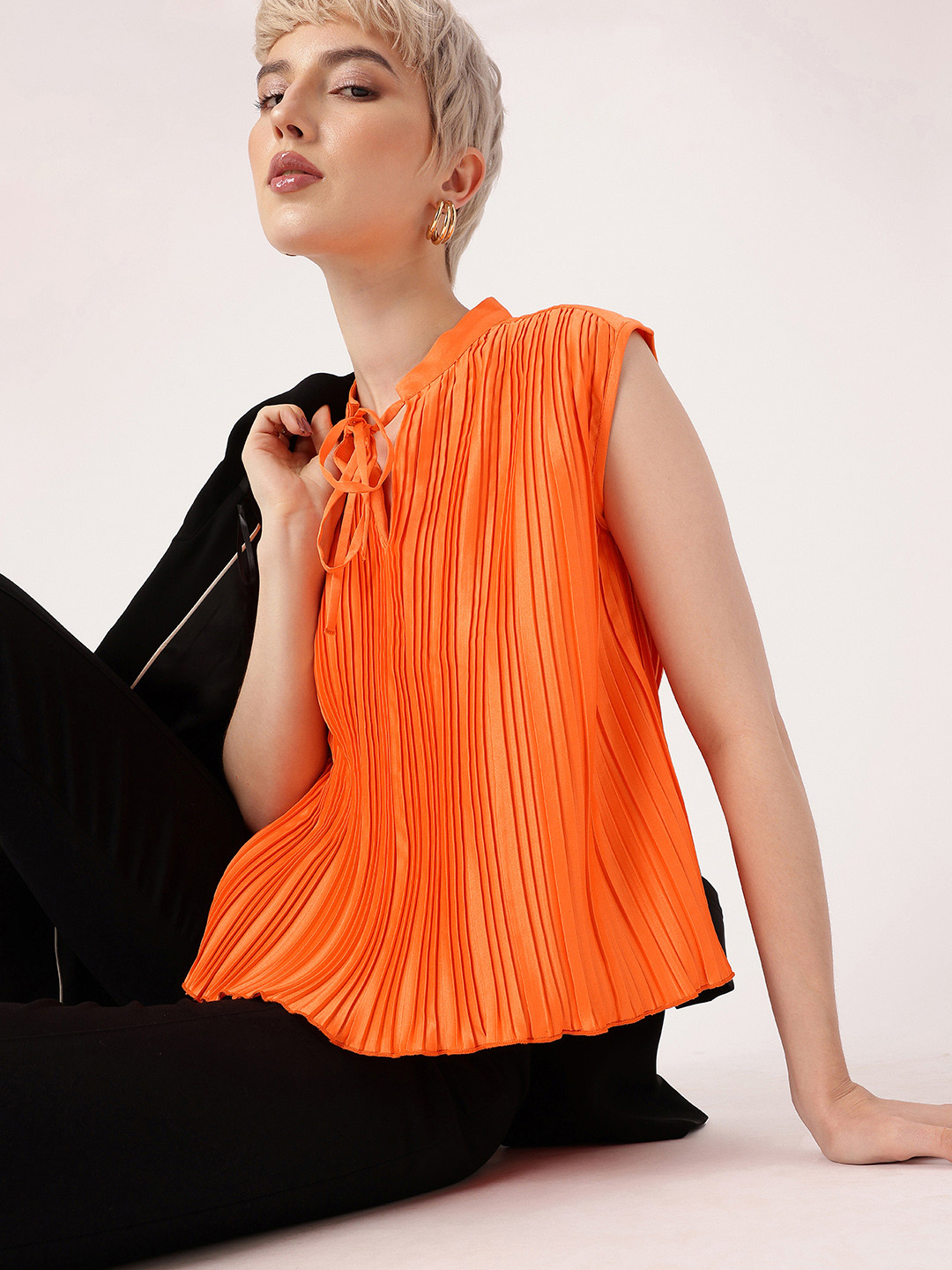 DressBerry Pleated Satin Finish A-Line Top