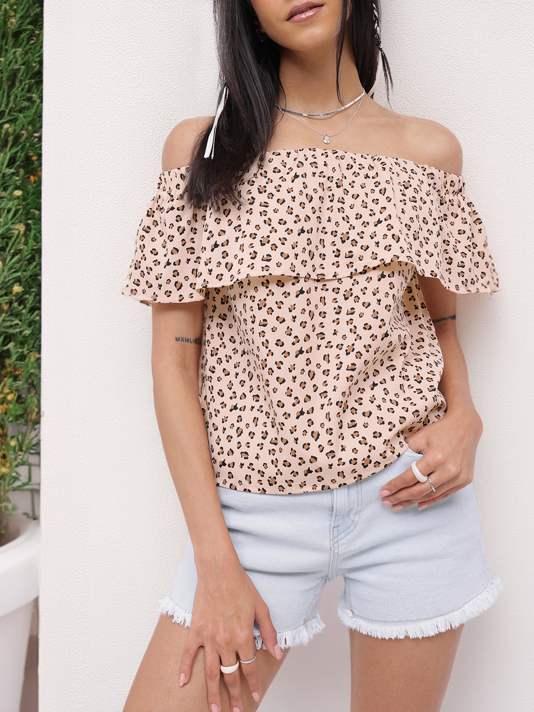 DressBerry Off-Shoulder Printed Bardot Top