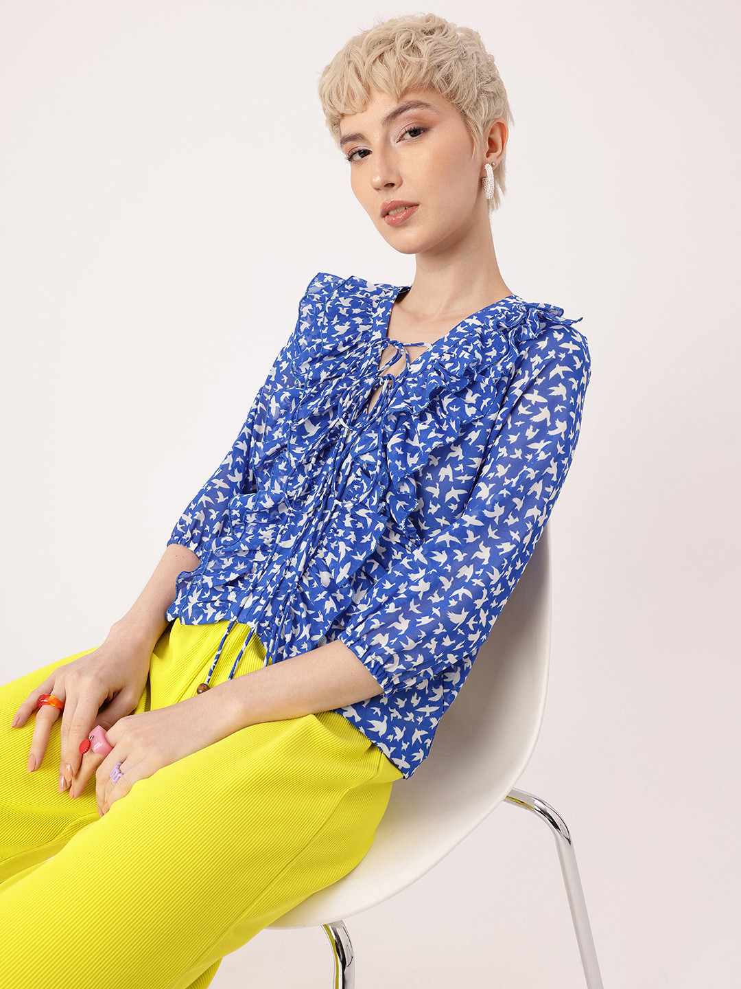 DressBerry Ruffle Delight Printed Perfection Top