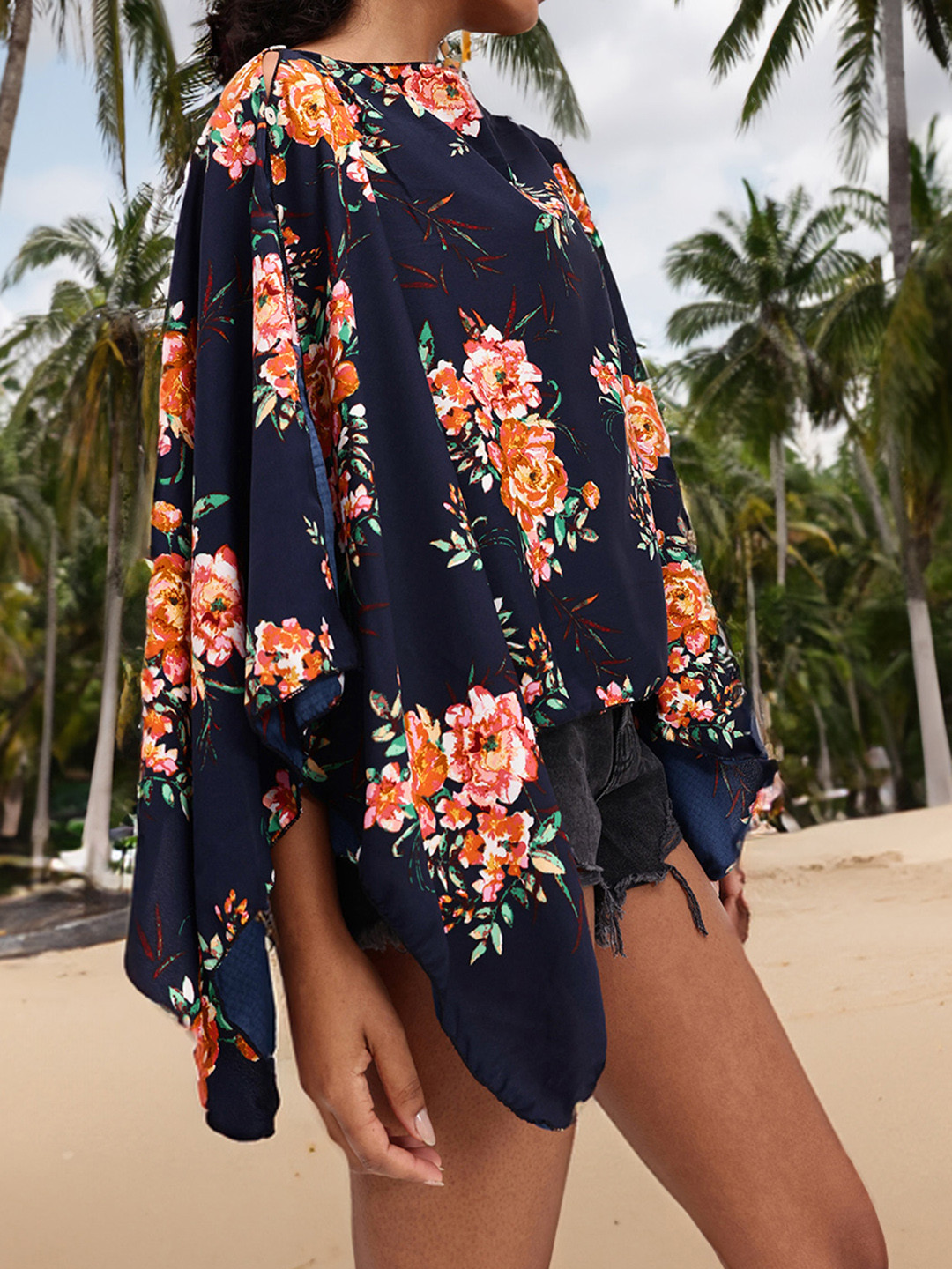 DressBerry Floral Printed Asymmetrical Kaftan Top