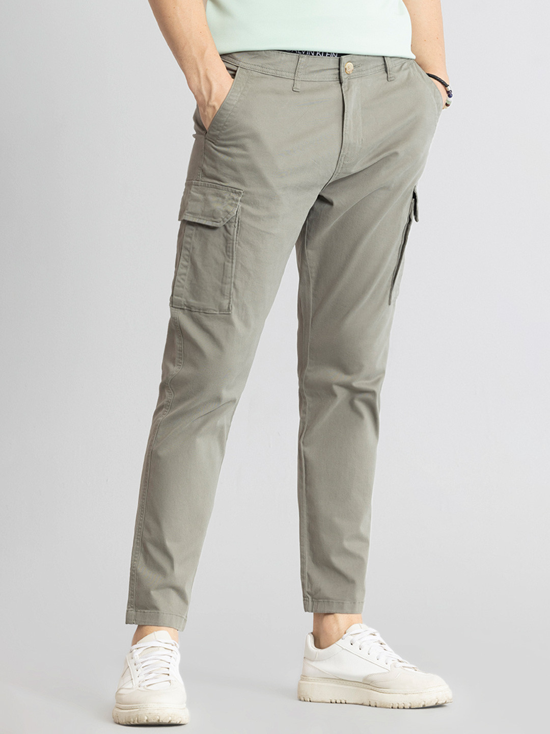Snitch Men Grey Smart Mid-Rise Slim Fit Chinos Trousers