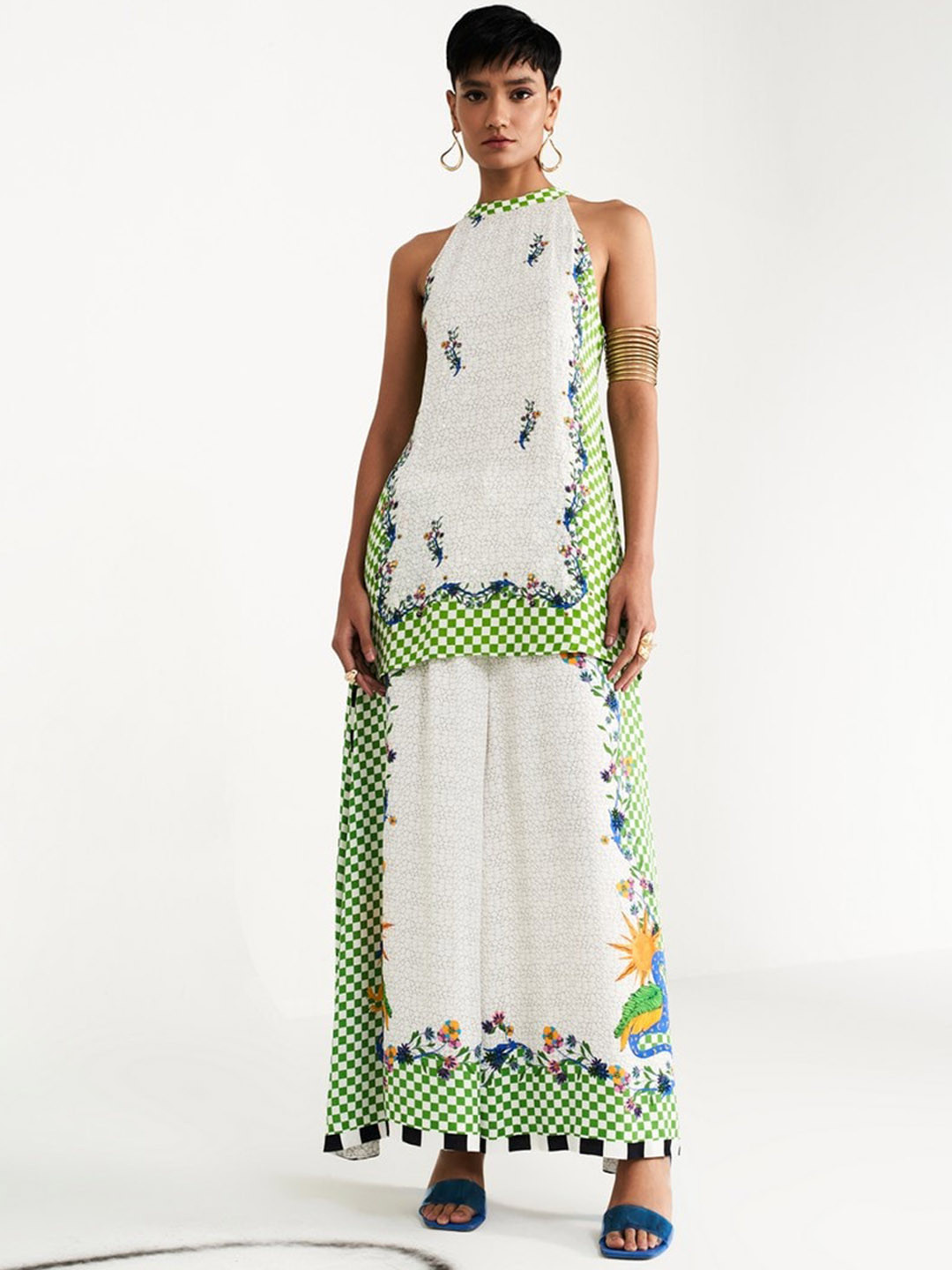 VERB BY PALLAVI SINGH Printed Halter Neck Tunic With Flared Palazzos Co-Ords
