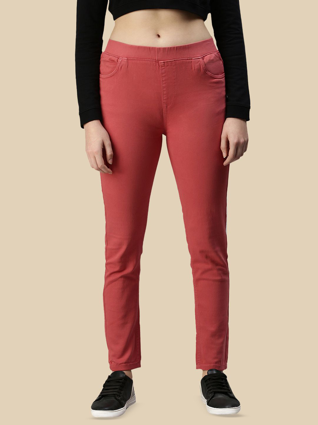 De Moza Women Solid Skinny Fit Woven