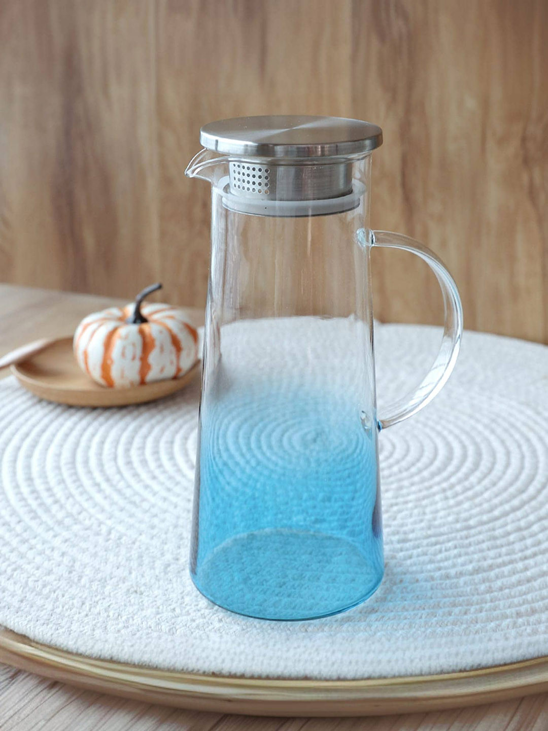UMAI Blue & Transparent Glass Leakproof Pitcher Jug With Lid & Handle 1.4 L