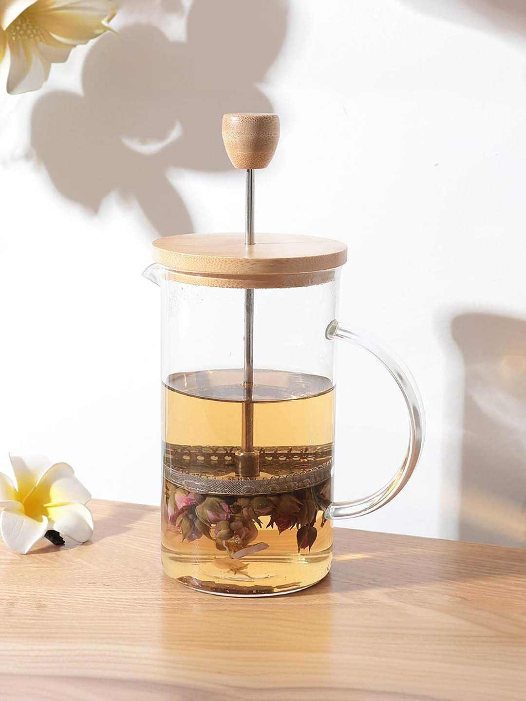 UMAI Transparent Leakproof & Heat Resistant Glass Jug With Bamboo Lid-1 ltr