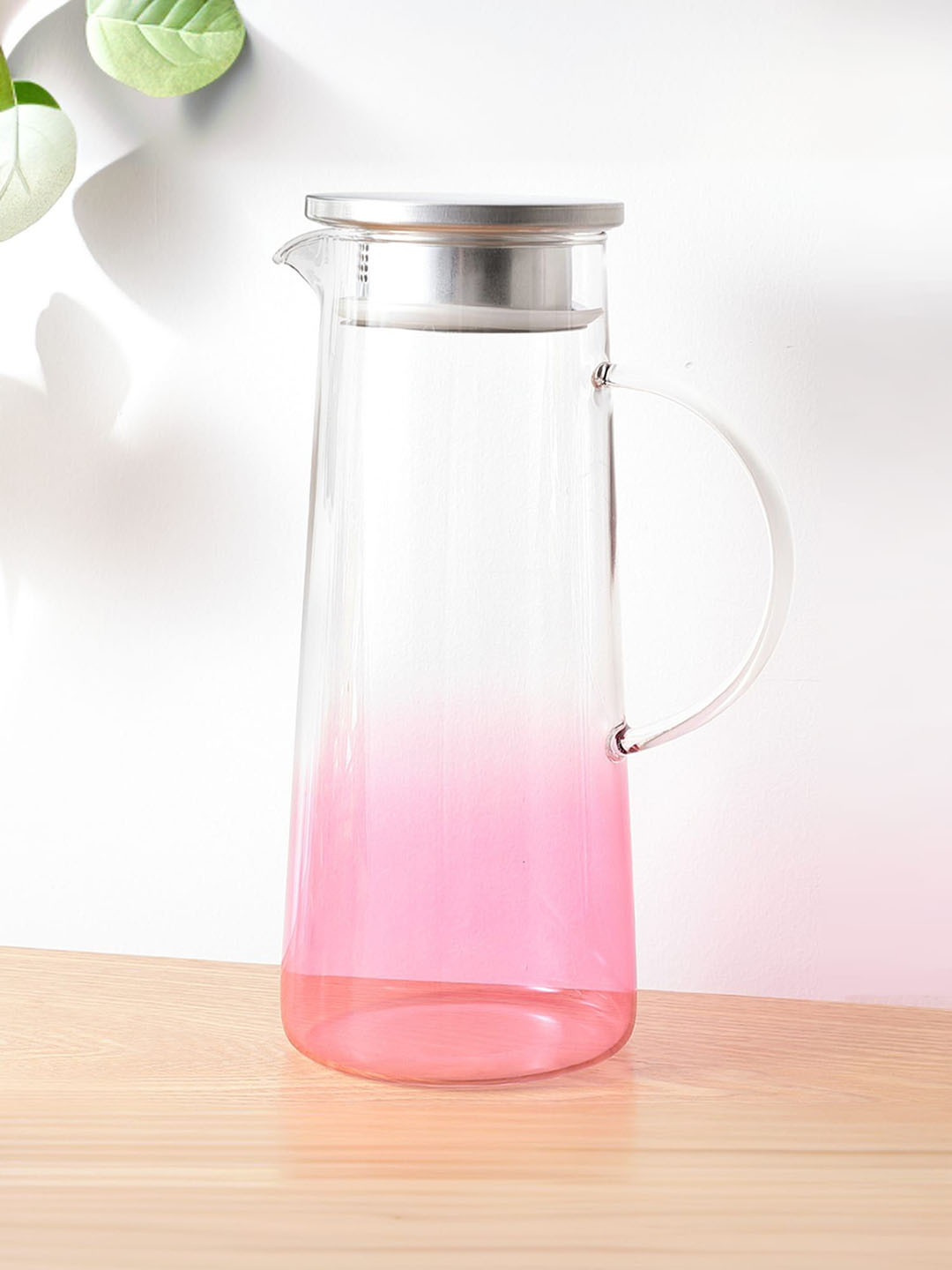 UMAI Pink & Transparent Leakproof Pitcher Glass Jug With Lid & Handle 1.3L