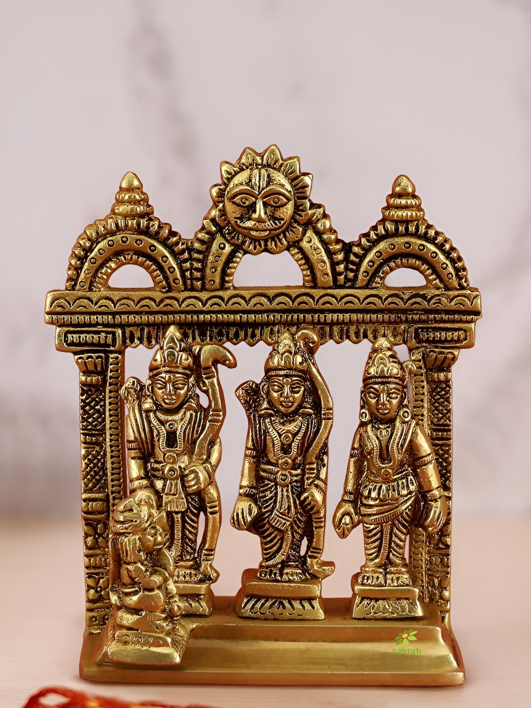 Aakrati Ram Darbar Gold Brass Metallic Prayer Room Small Showpiece - 5.1 Inches