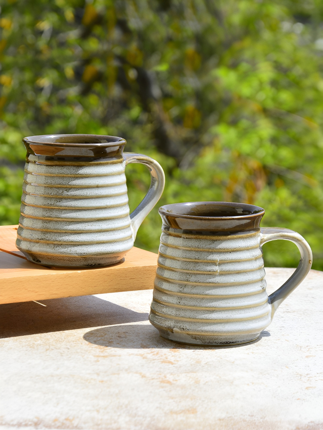 StyleMyWay I Love You Grandma Quote Brown Striped Ceramic Handmade 2 Piece Mugs-300ml