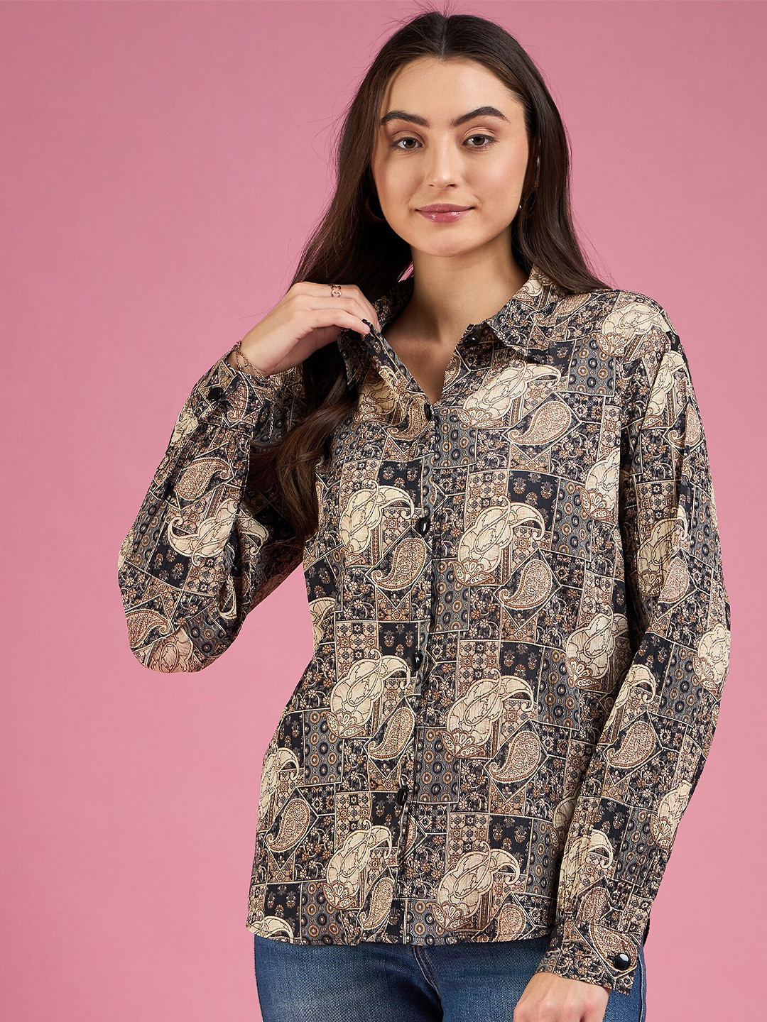 DressBerry Black Smart Ethnic Motifs Printed Casual Shirt