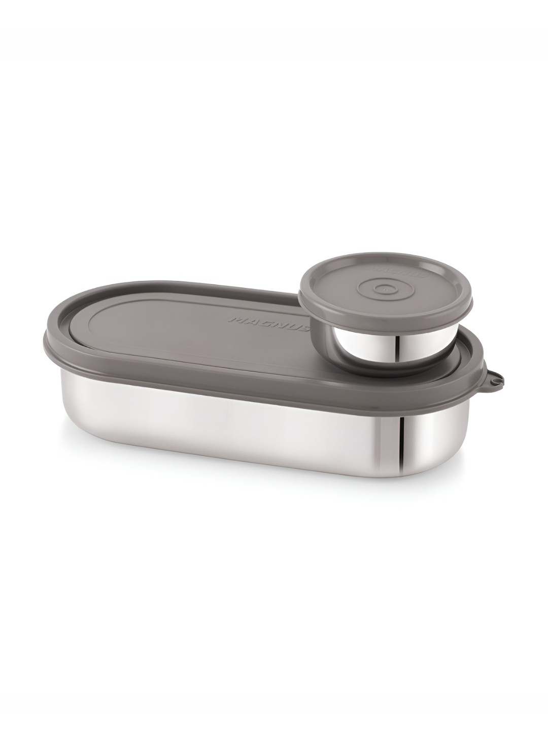 MAGNUS Grey Easy Lock SS Deep Prime Oval Stainless Steel Lunch Box