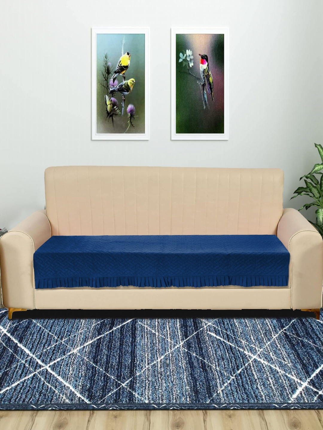 RRC Blue Velvet 3 Seater Sofa Cover with Frill