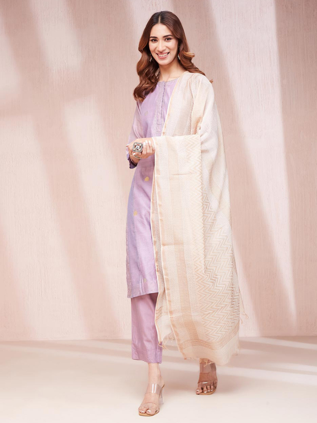 Fabindia Cotton Silk Blend Hand Block Printed Dupatta