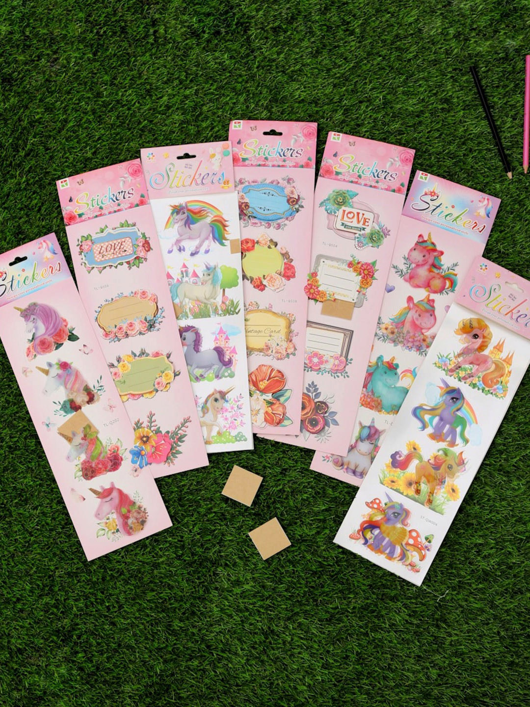 Yellow Bee Greeting Cards and Unicorn Set Of 7 3D Stickers Combo Multicolor,