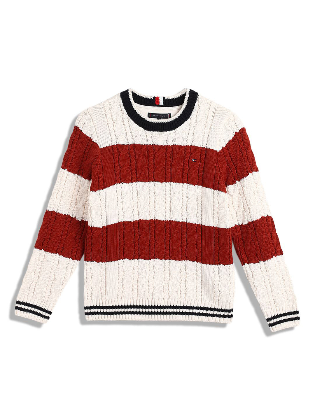 Tommy Hilfiger Girls Cable Knit Striped Pullover