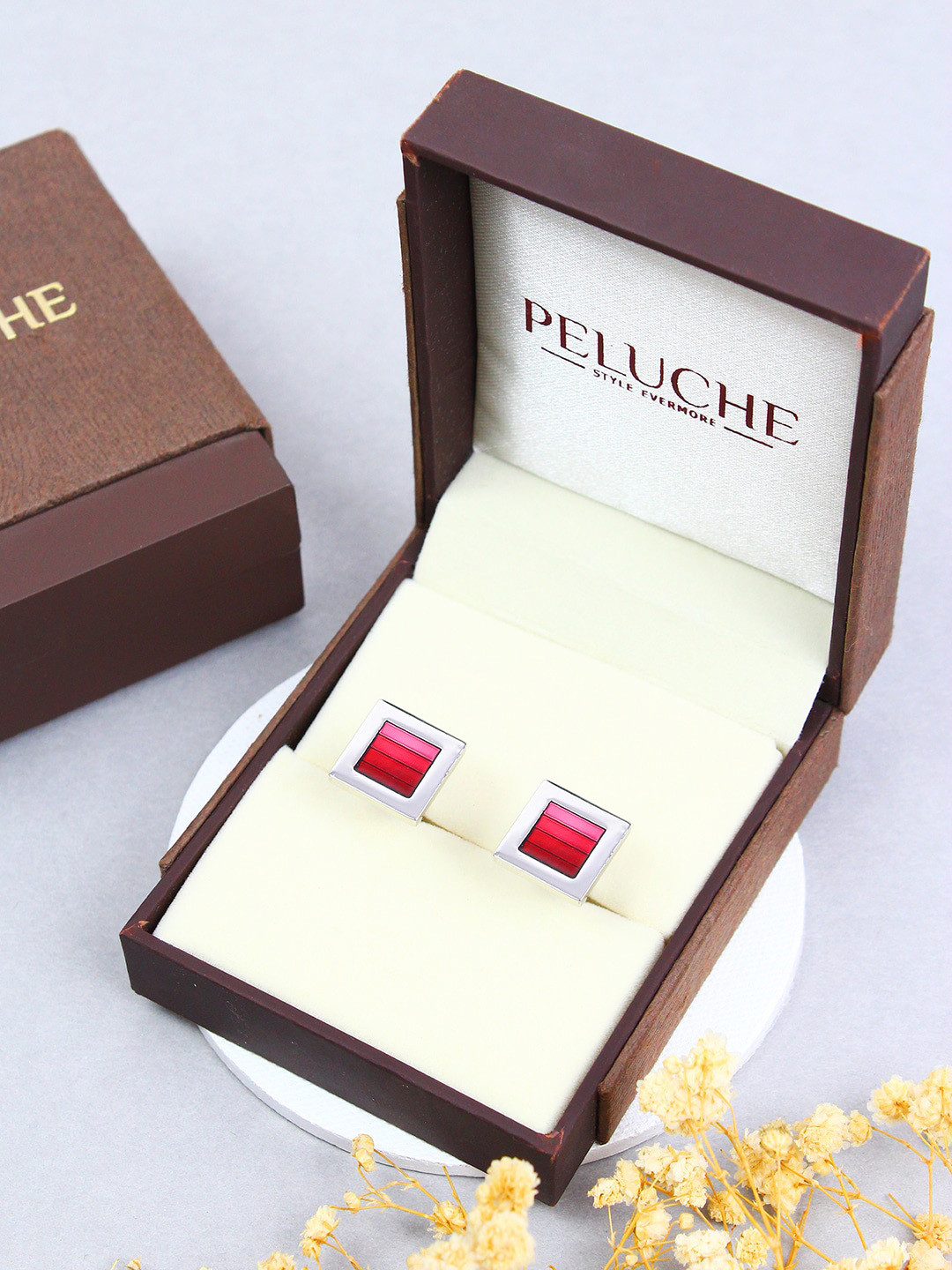 PELUCHE Men Striped Stainless Steel Cufflinks