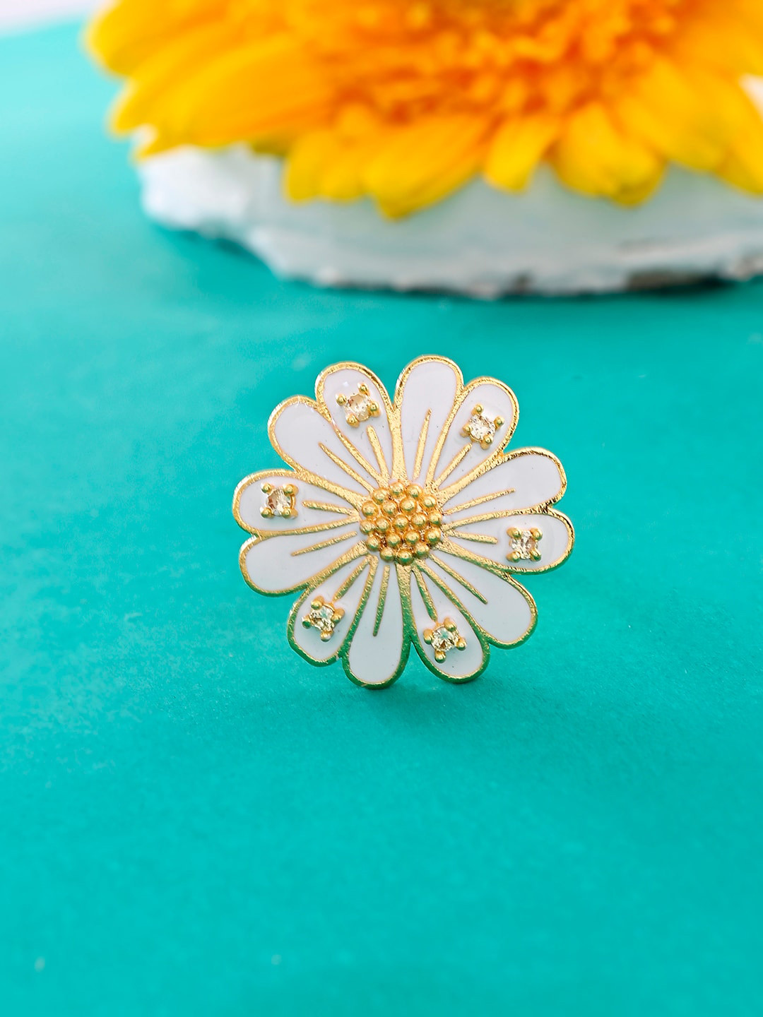 Voylla Flower Fantasy Gold-Plated CZ-Studded Finger Ring