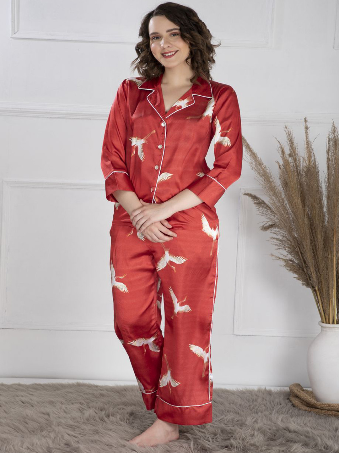 Ezme Studio Women Satin Printed Night suit
