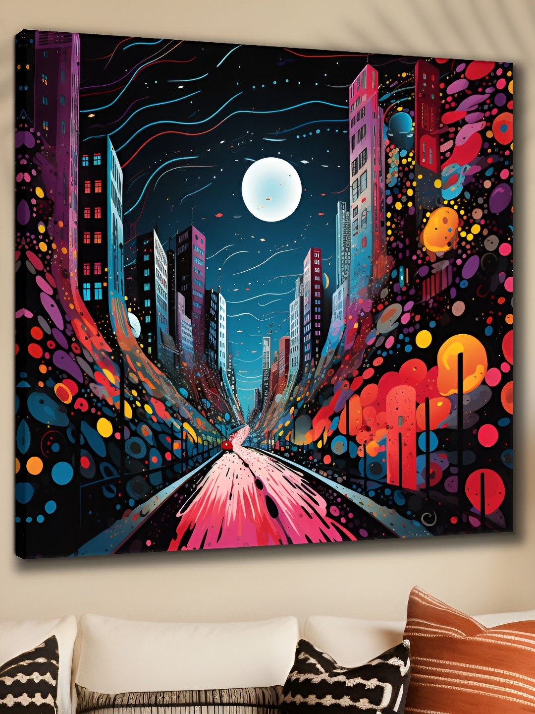 Aura Blue & Pink Vintage City Canvas Wall Painting