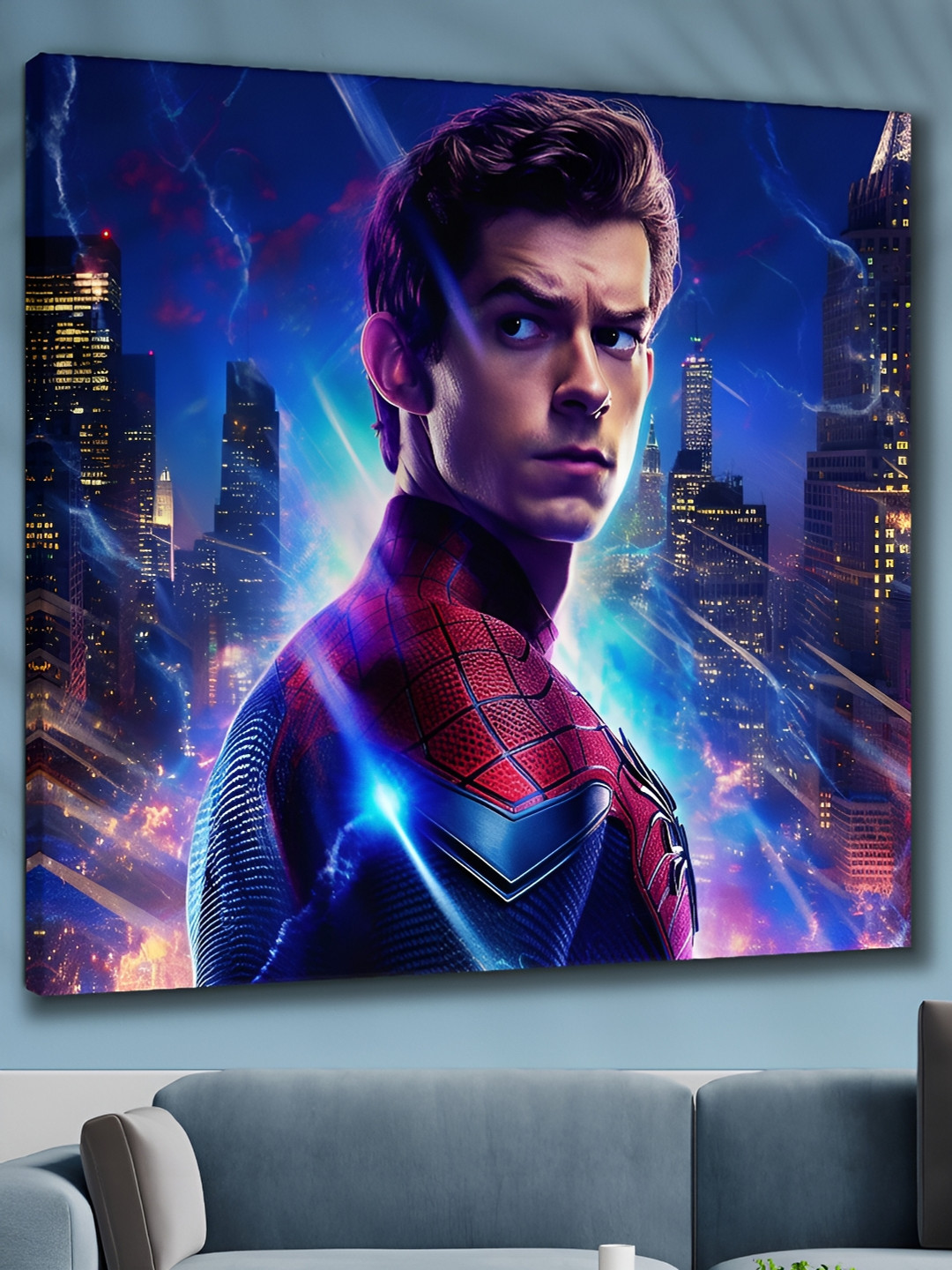 Aura Navy Blue & Red Spiderman Canvas Wall Paintings