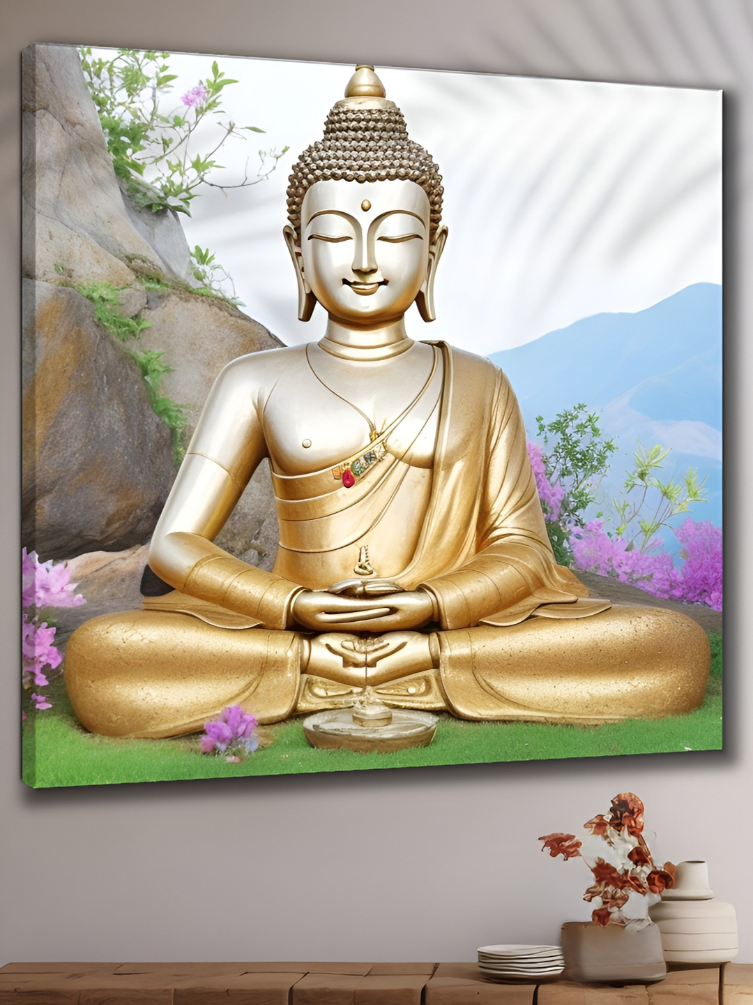Aura Lord Buddha Gold Canvas Wall Living Room Square Potrait Paintings Wall Art -24 x 24In