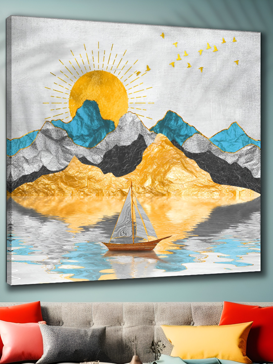 Aura Blue & Yellow Nature Art Canvas Wall Paintings