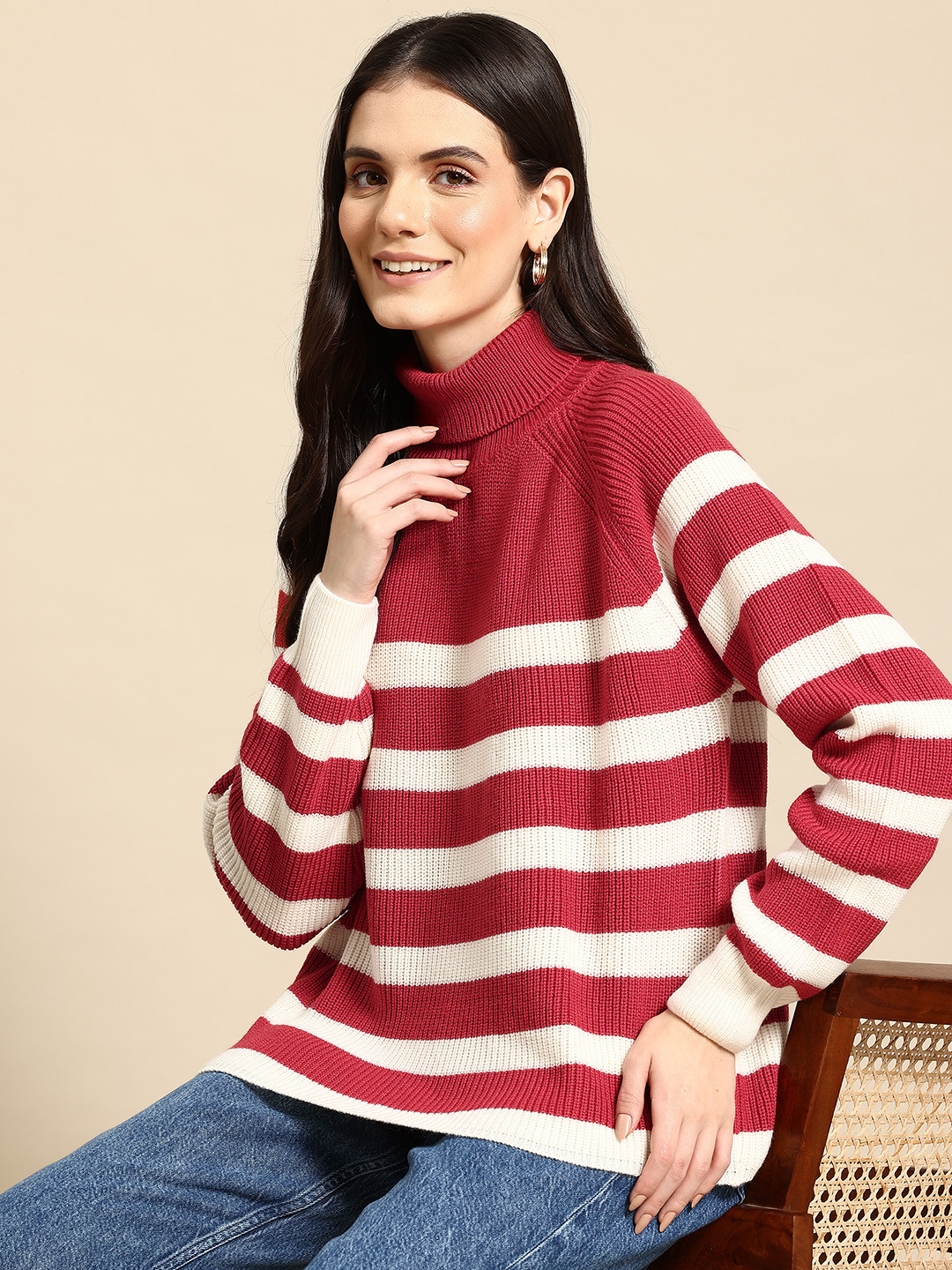 Mast & Harbour Pure Acrylic Striped Pullover