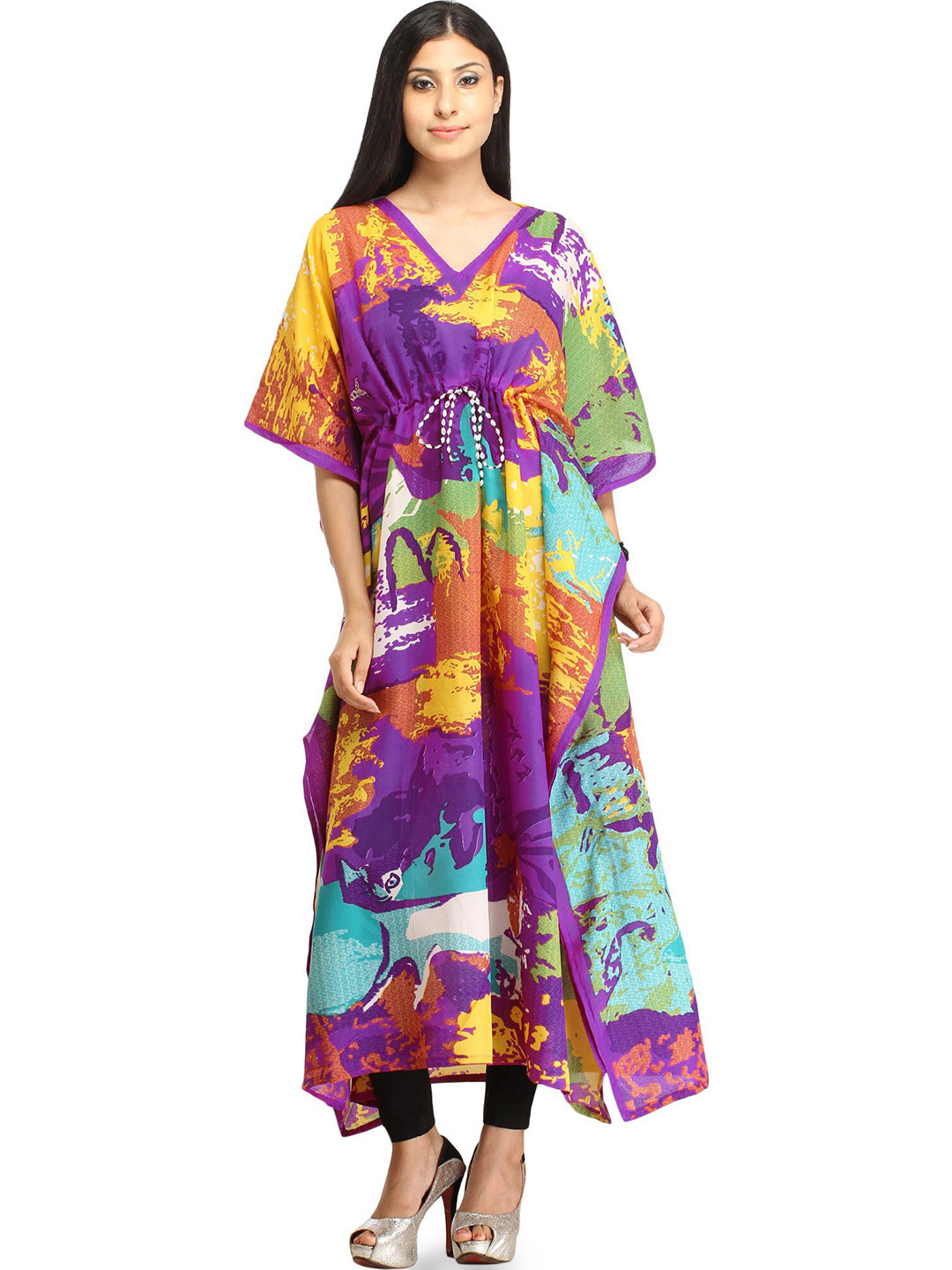 Exotic India Animal Printed Wrap-Around Pure Cotton Maxi Skirt